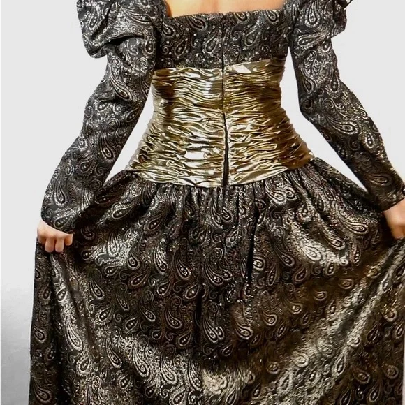 Dresses | Paisley Black And Gold Evening Gown With Rhinestones Circa 198s |  Poshmark